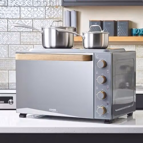 Cooks Professional Mini Portable Oven with Ceramic Hobs, Grey Nordic, 48L Capacity – 2