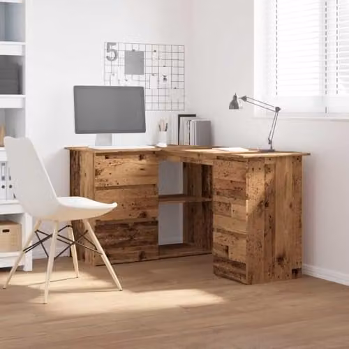 vidaXL Corner Desk in Old Wood Brown, W/D/H: 145 x 100 x 76 cm