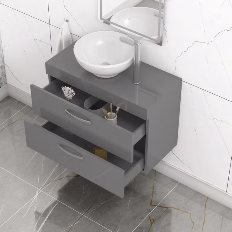 Royal Bathrooms 800mm Wall Hung Vanity Unit with 2 Drawers in Indigo Grey Gloss and Breeze Countertop Basin