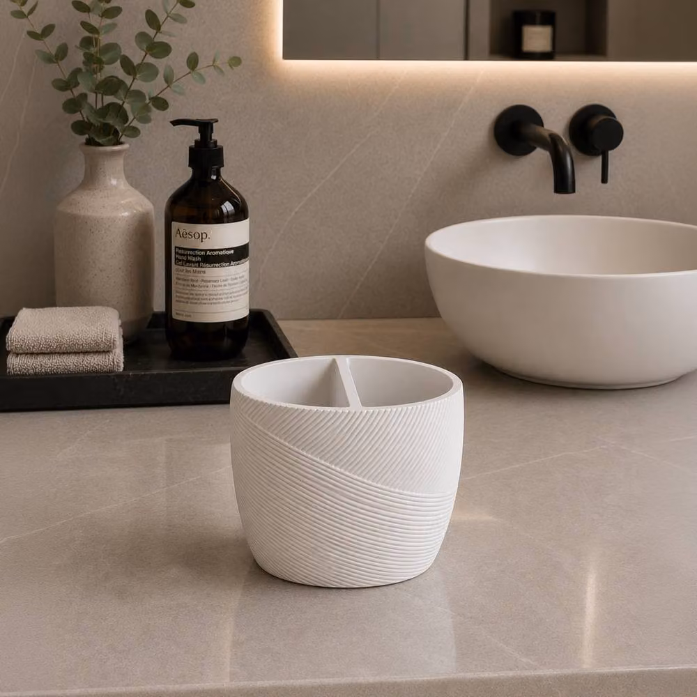 Showerdrape Ripple Textured Ceramic Toothbrush Holder in White – 3