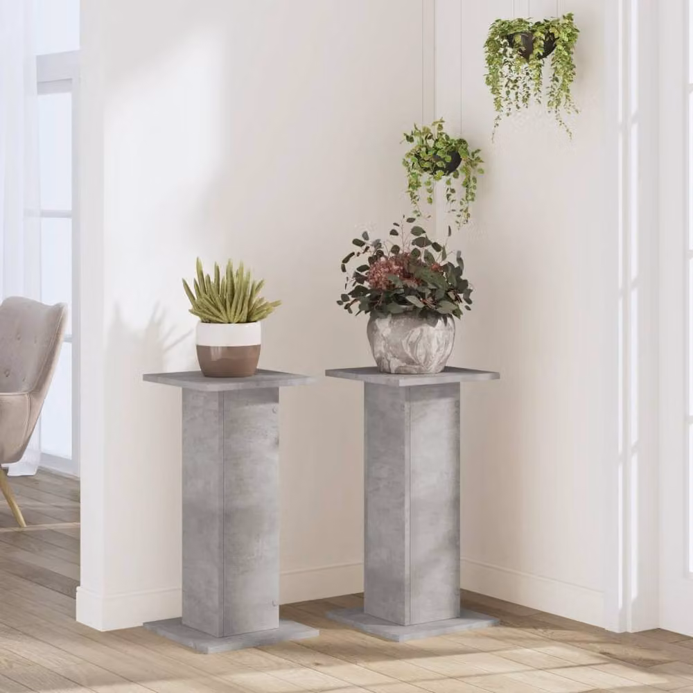 Berkfield Home Set of 2 Concrete Grey Plant Stands, W/D/H: 30 x 30 x 60 cm – 3