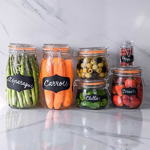 Argon Tableware Glass Storage Jar Labels, Black, Pack of 6 – 5