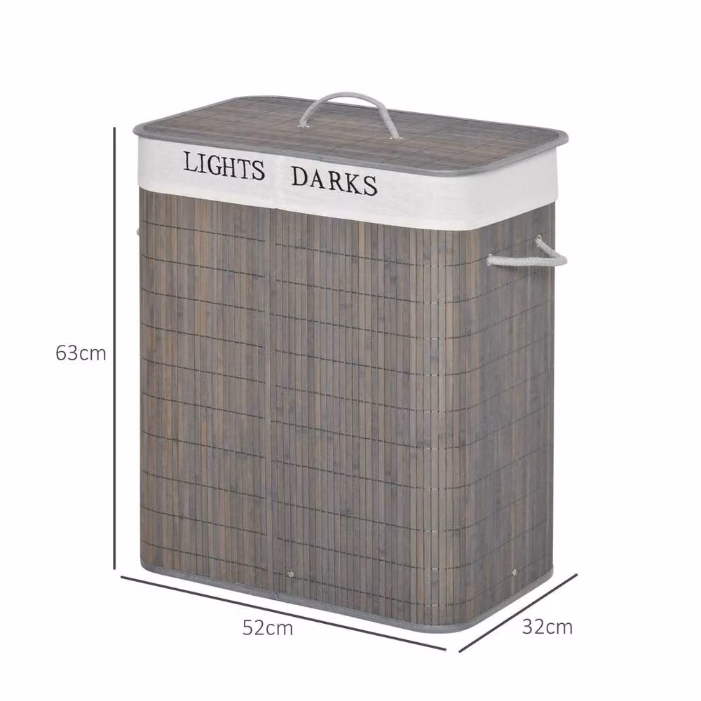 Havendro 2 Section Collapsible Laundry Hamper with Removable Bag and Lid in Grey – 2