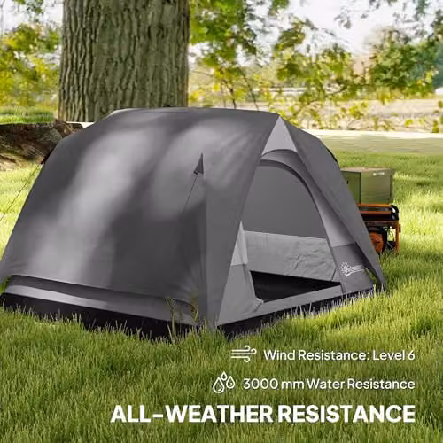 Outsunny 3-4 Person Easy Set Up Dome Camping Tent in Dark Grey – 4
