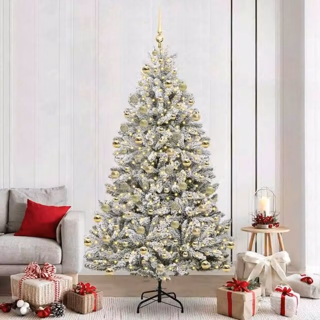Berkfield Home Artificial Christmas Tree in Green and White, Height: 210 cm – 1