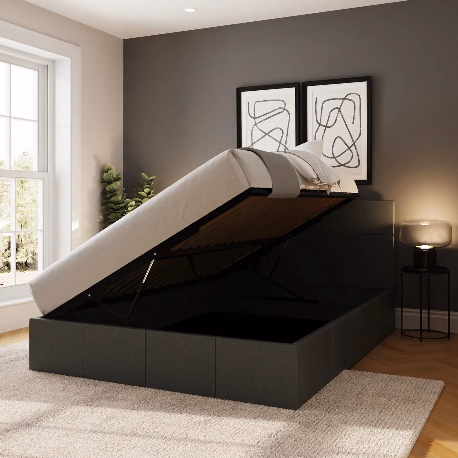 GFW Side Lift Ottoman Storage Bed in Dark Grey, Small Double, W/D/H: 120 x 200 cm – 2