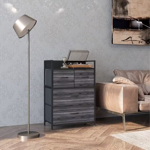 HOMCOM Minimalist Chest of Drawers with Open Shelves in Black, W: 60 cm, H: 85 cm