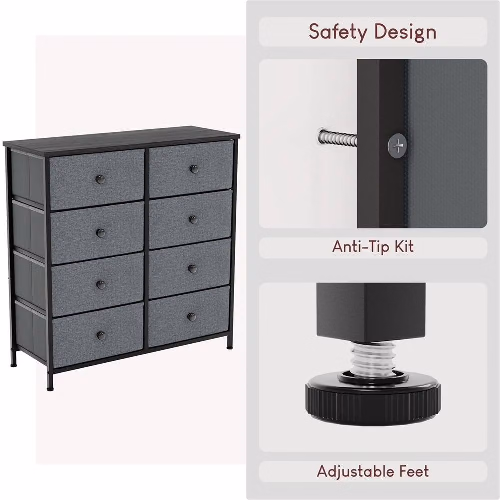 NESTLUNE 8 Drawer Chest of Drawers Dresser in Grey and Black, W: 100 cm, D: 15 cm – 4
