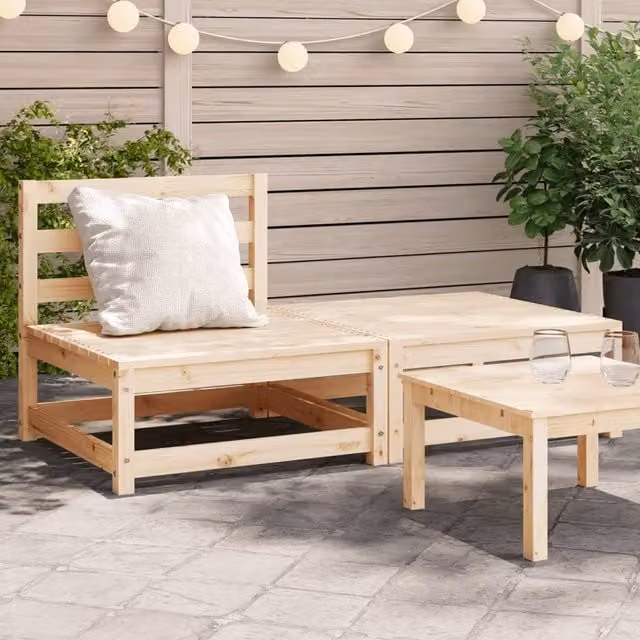 Berkfield Home Rustic Brown Armless Garden Sofa and Footstool Set in Solid Pine Wood – 1