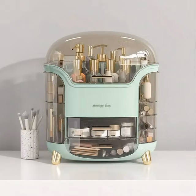 Smartbies Large Capacity Makeup Storage Organiser Box with Lid, Green Plastic