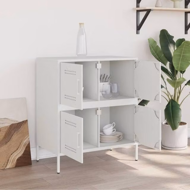 Berkfield Home White Matt Metal Sideboard W: 68 cm, D: 39 cm, H: 79 cm