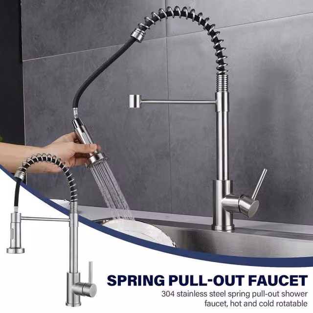 INMTFEI Stainless Steel Kitchen Sink Tap with Dual Spray and Pull Out Spout in Silver