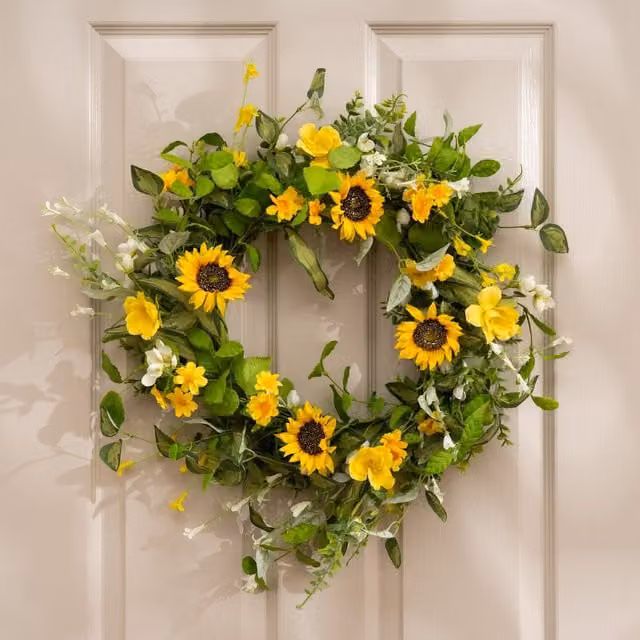 Scottish Everlastings Ltd Yellow Sunflower Floral Hanging Wreath, Diameter: 55 cm – 1