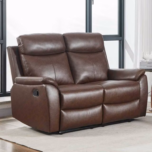 Furnishings For Less UK Ferndale 2 Seater Manual Recliner Sofa in Brown Synthetic Leather, W/D/H: 133 x 101 x 90 cm – 3