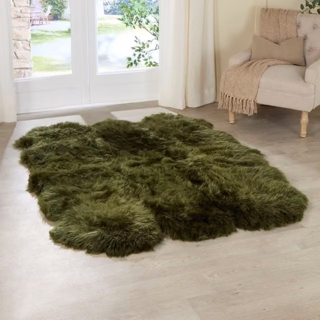 Native Natural Green Sextuple Sheepskin Rug, W: 200 cm, D: 140 cm – 1