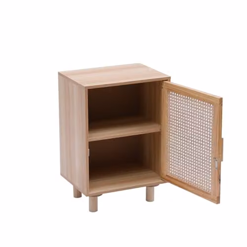 SPOT ON DEALZ Rattan Bedside Table and Storage Cabinet in Natural Oak with 1 Door and Internal Shelf – 6