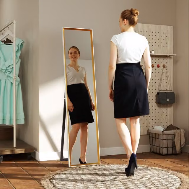 HOMCOM Modern Rectangular Full Length Mirror, Wall Mount or Freestanding, W/D/H: 37.0 x 1.0 x 157.0 cm
