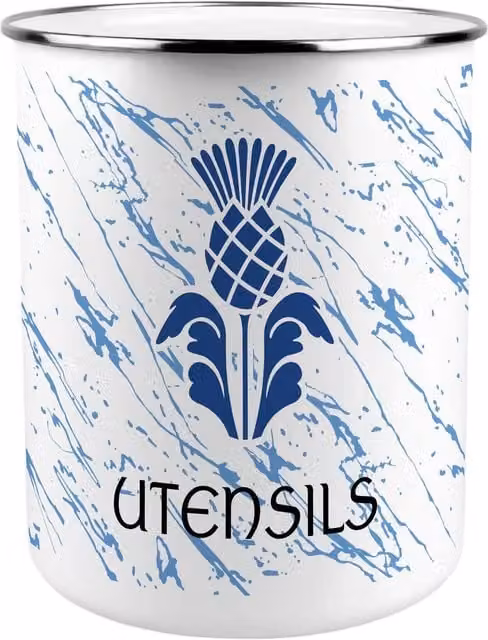Purely Home Freestanding Scottish Thistle Kitchen Utensil Holder in Blue and White