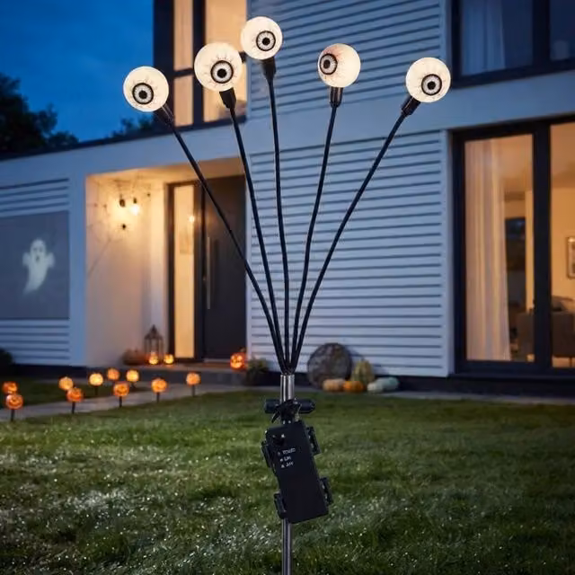 Garden Greatness Halloween Five Eyeball Spooky LED Ground Spike Lights in Multicolour, Pack of 5