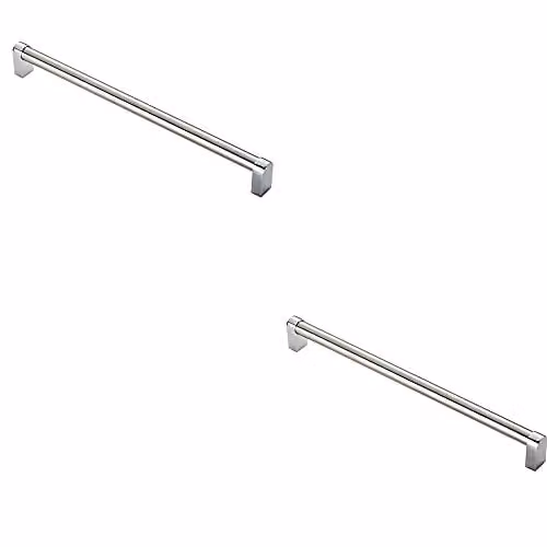Loops 2 Pack Round Tube Bar Pull Handles in Silver Chrome, W: 336 mm, D: 16 mm, Fixing Centres: 320 mm