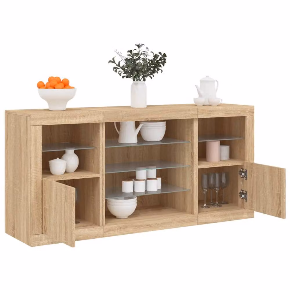 Berkfield Home Modern Sideboard with Integrated LED Lights in Sonoma Oak and Beige, W/D/H: 142.5 x 37 x 67 cm – 2