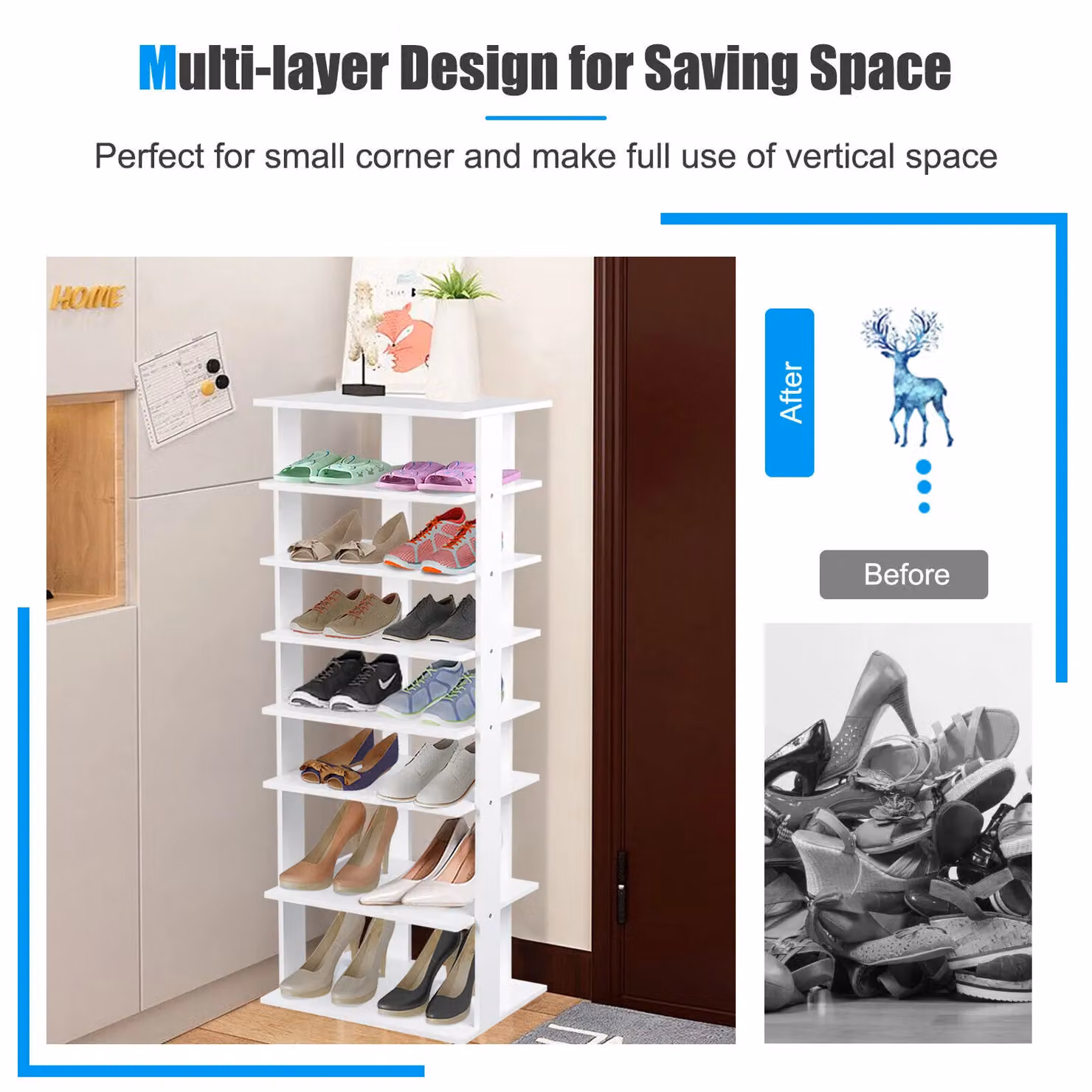 Costway 7-Tier Double Shoe Storage Tower Organiser Unit in White – 4
