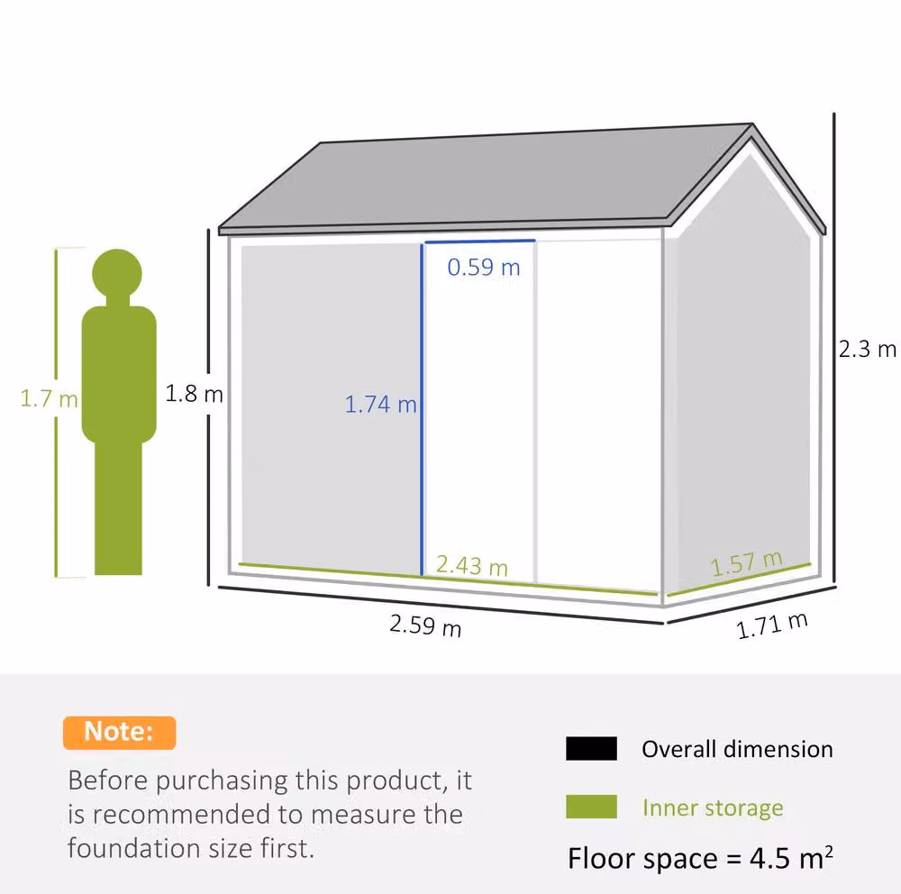 STILVORA Modern Pent Garden Shed in Grey with Double Doors and Window, W/D/H: 259 x 230 x 171 cm – 2