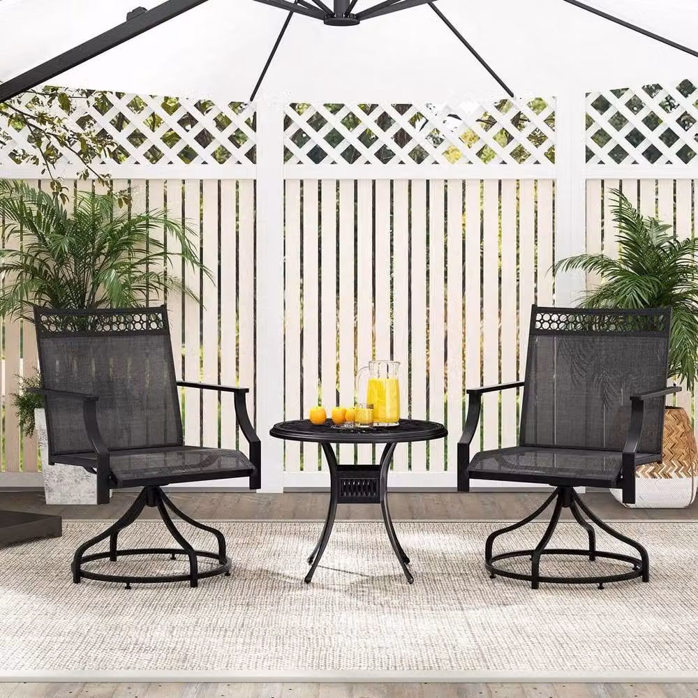NESTLUNE Set of 2 Modern Metal Patio Swivel Dining Chairs in Dark Grey – 3