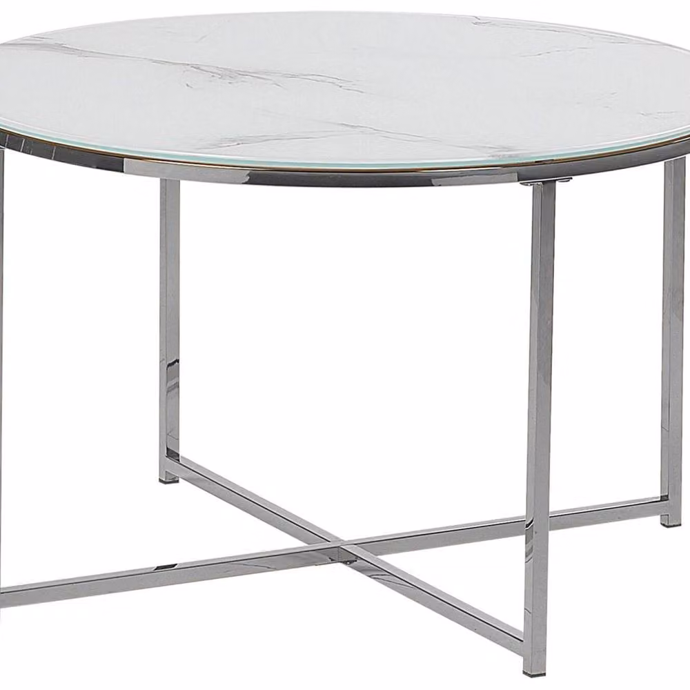 Wyld and Coco Round Coffee Table with White and Silver Marble Effect Top, Diameter: 70 cm, Height: 45 cm – 2
