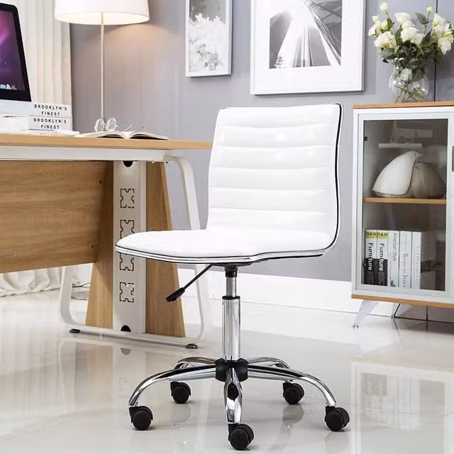 FWStyle White Synthetic Leather Ergonomic Executive Office Chair with 360 Degree Swivel and Castors