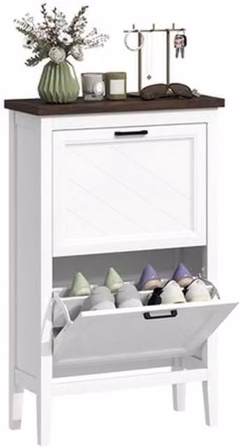 NESTLUNE White Modern Shoe Cabinet with 2 Tilting Compartments, W: 100 cm, D: 15 cm, H: 15 cm – 1