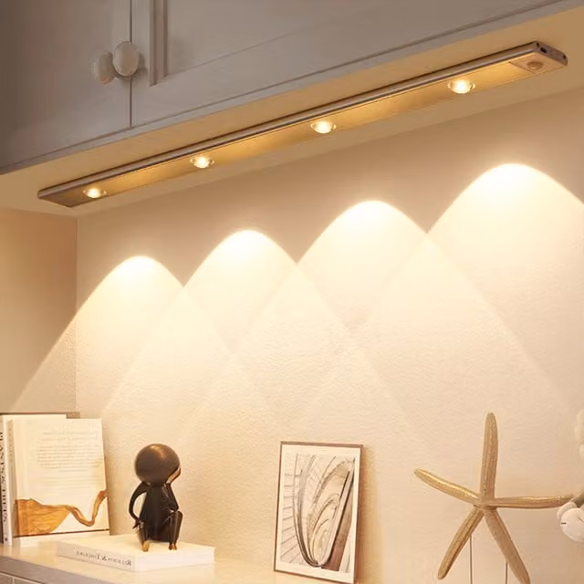 Livingandhome Rechargeable LED Motion Sensor Under Cabinet Night Light in White and Silver