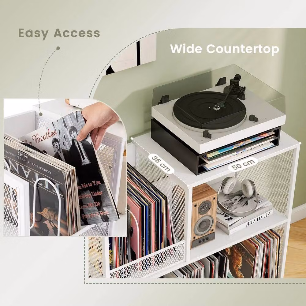 SPETLEK 3-Tier Modern White Vinyl Storage Cabinet and Record Player Stand – 2