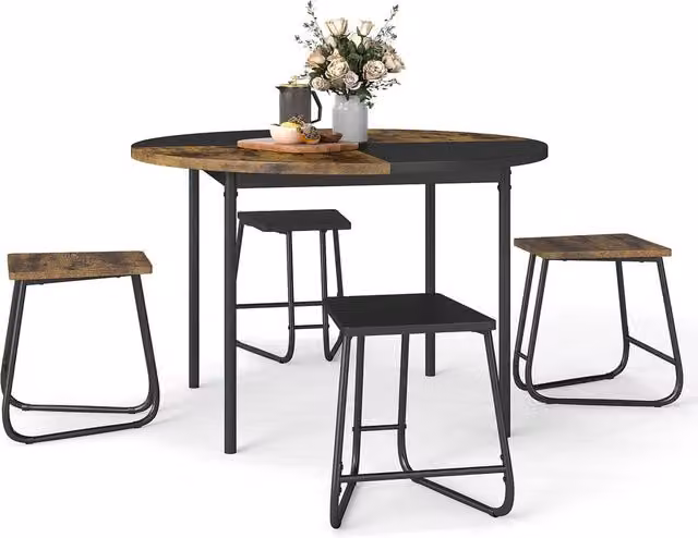Costway 5-Piece Round Dining Set with 4 Stools in Multicolour – 1
