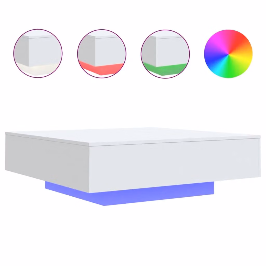 Berkfield Home Modern Square Coffee Table with LED Lights in White, W/D/H: 100 x 100 x 31 cm – 2