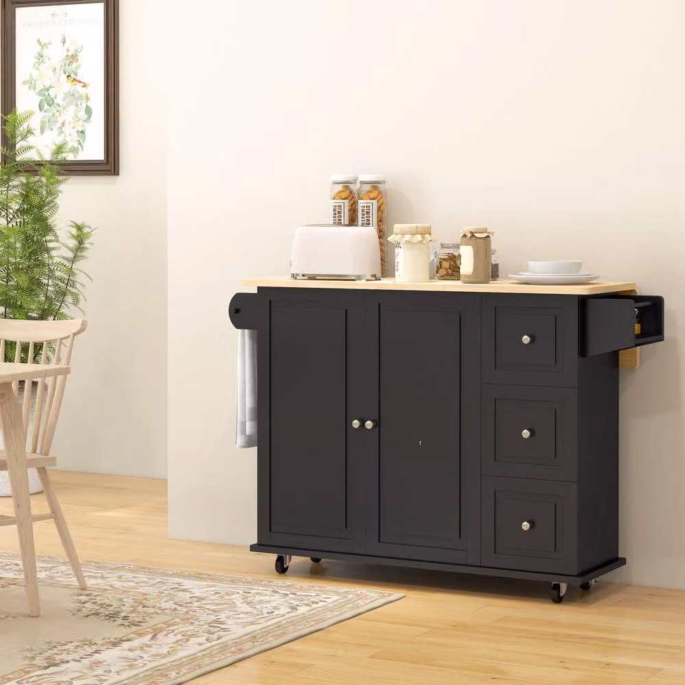 STILVORA Modern Kitchen Trolley with 3 Drawers and Extendable Top in Matt Black – 9