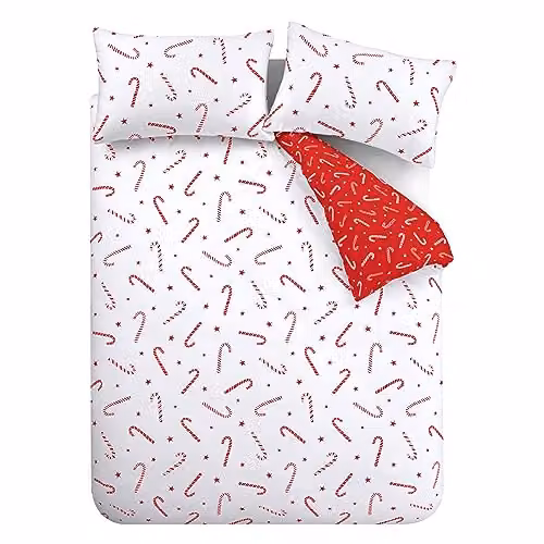 Catherine Lansfield Christmas Candy Cane Reversible Single Duvet Cover Set with Pillowcase, Red and White, W/D/H: 135 x 200 cm, Pillowcase: 50 x 75 cm – 3