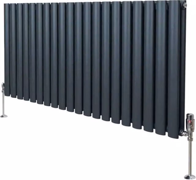 Monstershop Oval Column Radiator with Valves and Thermostat Head in Anthracite Grey, H 120 cm x W 60 cm – 1