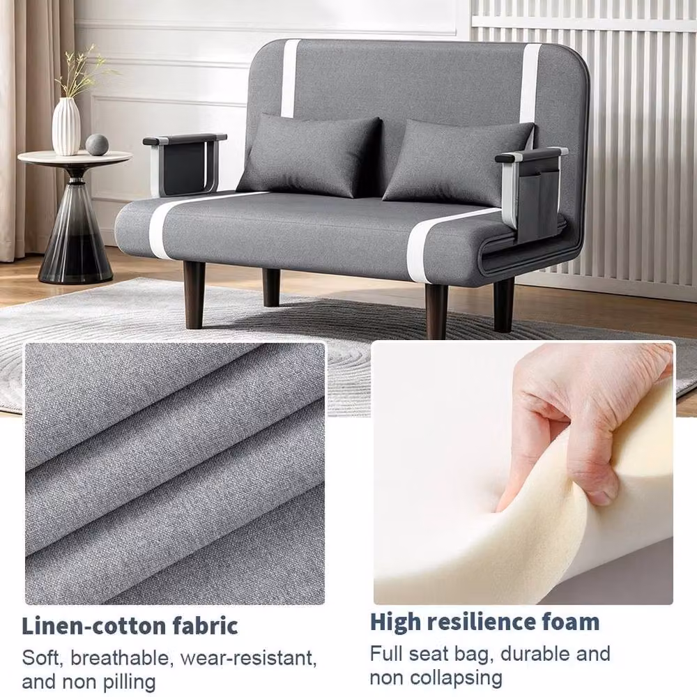 PAWNORA Double Fabric Click Clack Sofa Bed in Grey, W/D/H: 184 x 140 x 76 cm – 4