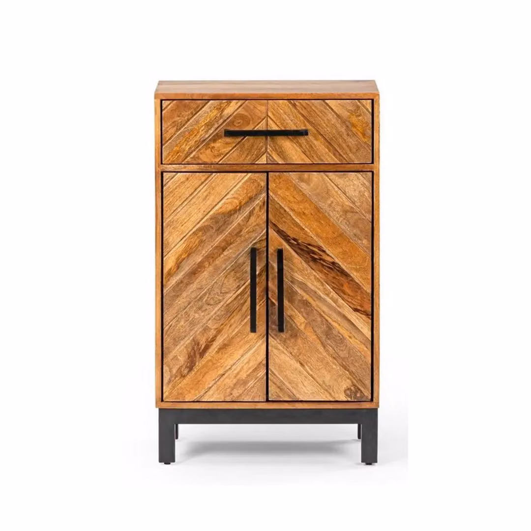 Jaipur Furniture Ltd Parquet Tall Slim Sideboard in Brown Mango Wood and Iron, W: 54 cm, D: 30 cm, H: 90 cm – 2