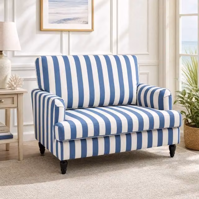 STILVORA Blue Velvet Cuddle Lounge Chair with Armrests and Rubberwood Frame