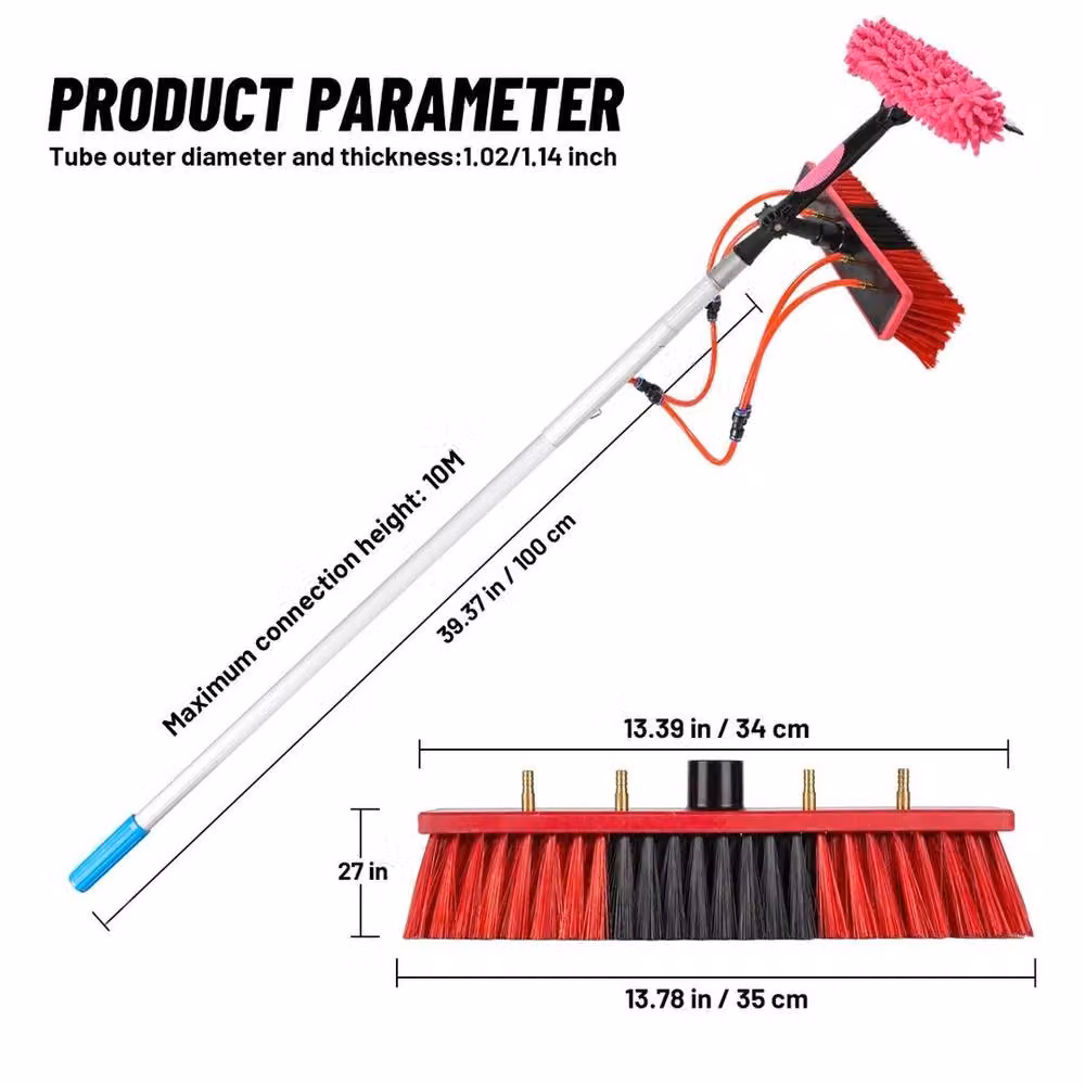 NESTLUNE Red Water Fed Pole Set for Solar Panel and Window Cleaning with Telescopic Aluminium Handle and Microfibre Brush – 2