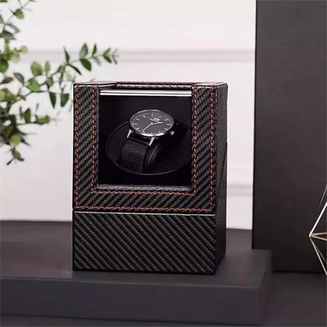 SPETLEK Single Automatic Watch Winder Display Case Rotating Storage Organizer in Black W: 24.0 cm, D: 12.0 cm