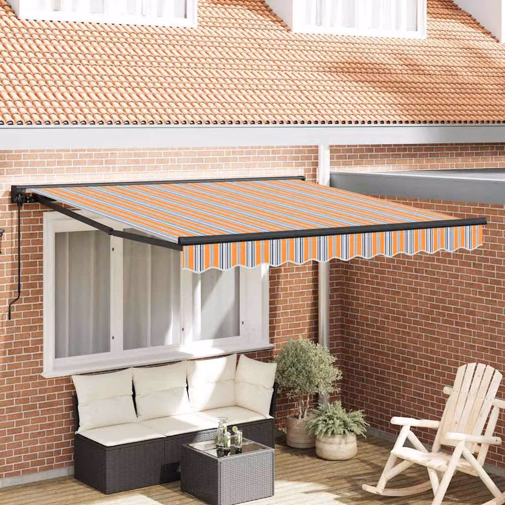 Berkfield Home Manual Retractable Folding Arm Awning in Blue, Orange and Multicolour, W: 300 cm, D: 250 cm – 2