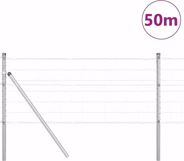 Berkfield Home Modern Euro Fence with 13 Posts, Galvanised Steel, Silver, 0.6 x 50 m