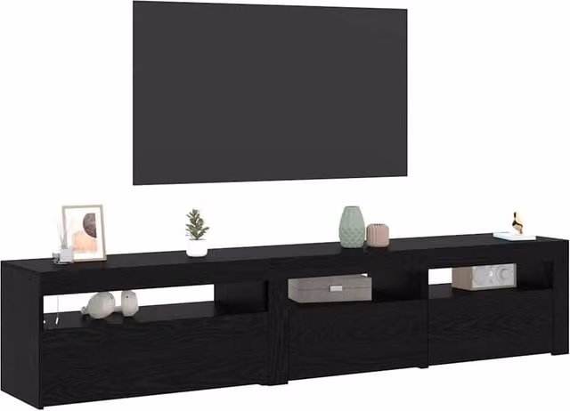 Berkfield Home Set of 2 Modern Black Oak TV Cabinets with LED Lights and Matt Finish