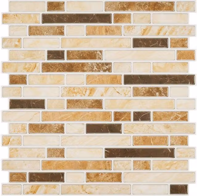 Living and Home 10Pcs Self-Adhesive Marble Effect Mosaic Splashback Wall Sticker Tiles in Brown