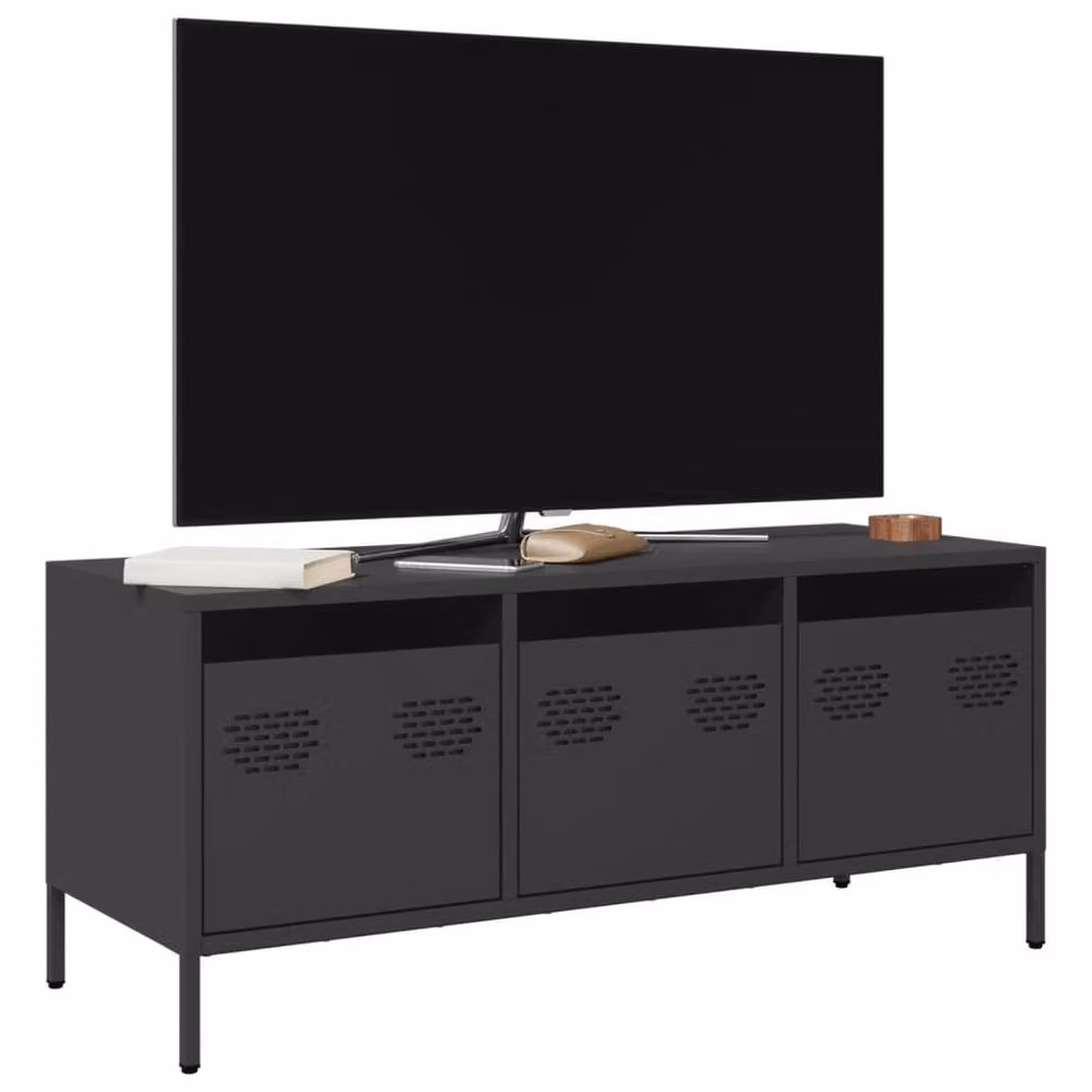 Berkfield Home Industrial TV Cabinet in Black Matt Metal, W: 101.5 cm, D: 39 cm, H: 43.5 cm – 2