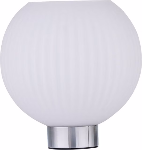 First Choice Lighting Betchley Battery Operated Chrome Table Lamp with White Glass Sphere – 1