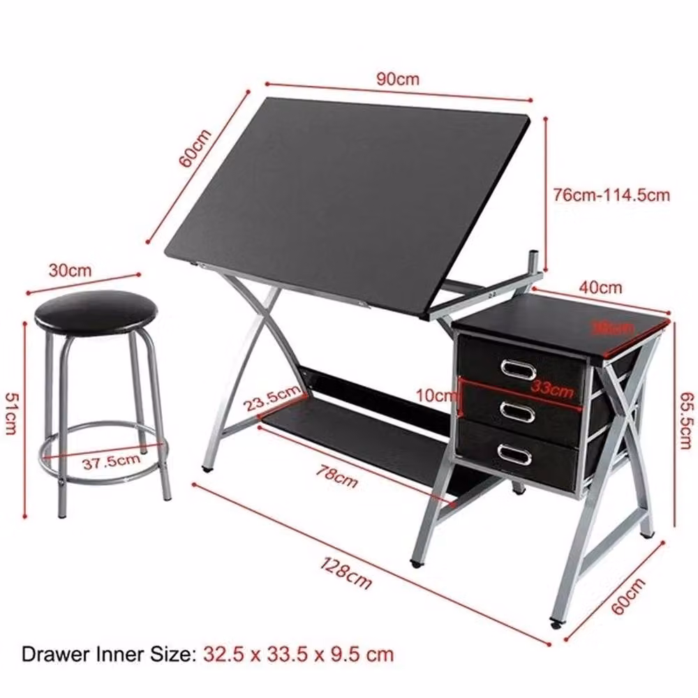 Kelvenix Adjustable Drafting Table in Black with Tilting Top and Height Adjustment – 2